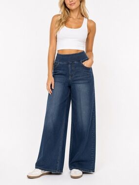 HALARA Dark Blue Wide-Leg Denim Jeans